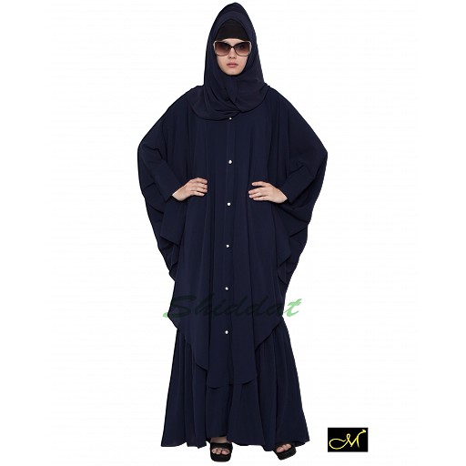 Designer Front Open Abaya - Navy Blue